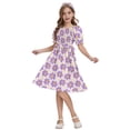 thumbnail image 3 of Actgleam Girls Summer Dress Kids Floral Print Puff Sleeve Cute Square Neck A-Line Midi Sundress,Purple Floral,5-6Y, 3 of 9