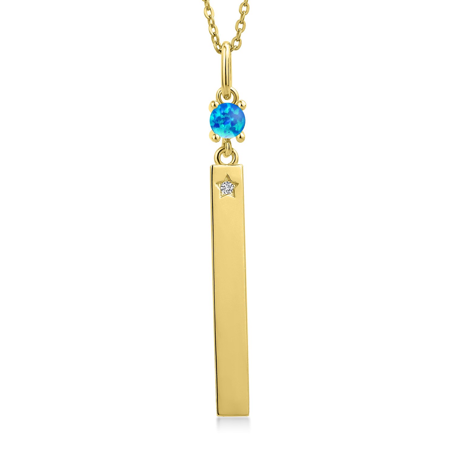Gem Stone King 18K Yellow Gold Plated Silver Simulated Blue Opal Pendant Necklace for Women | 0.25 Cttw | Gemstone October Birthstone | Round Cabochon 4MM | With 18 inch Chain