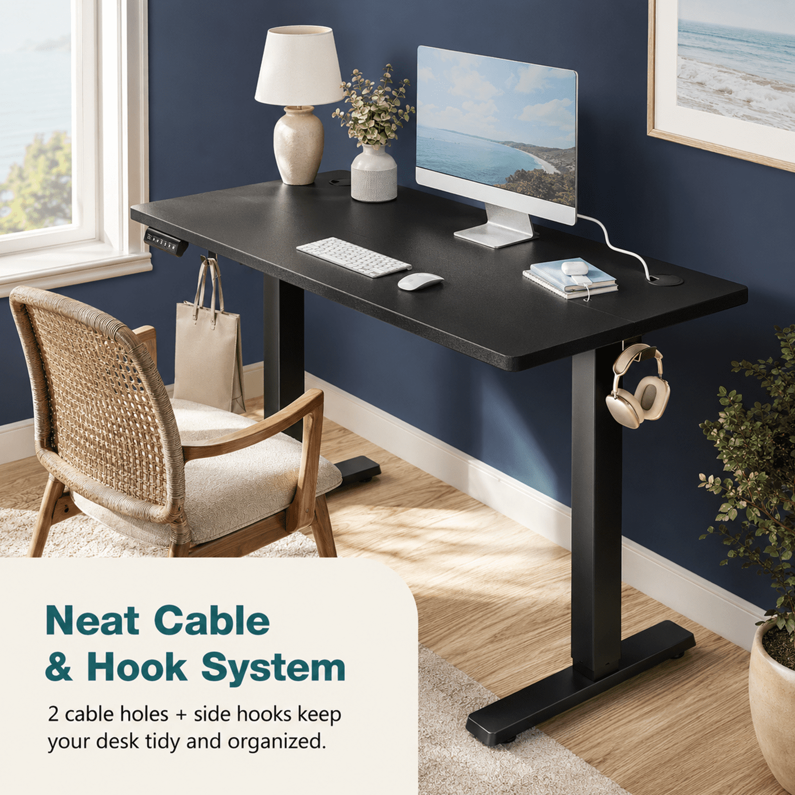 Alvantor Standing Desk, 28.7''- 48'' Height Electric Height Adjustable Home Office Desk with 3 Memory Presets, Sit and Stand Up, T-Shaped Frame