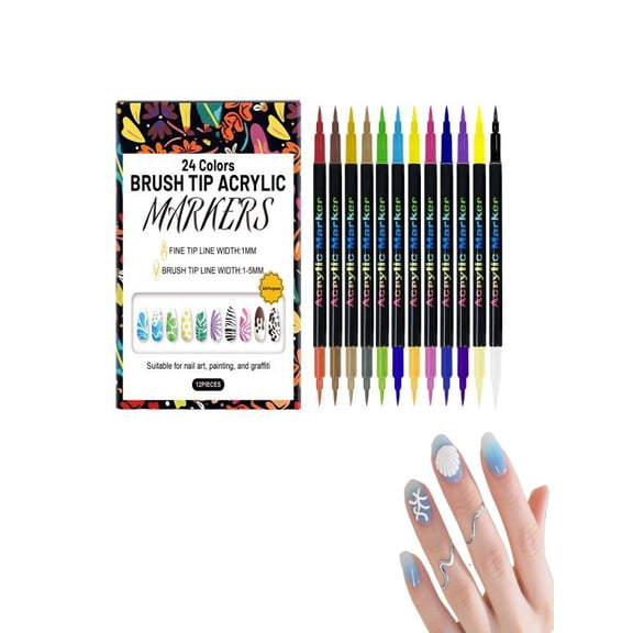 Mozhitti 12Pcs Pens Set Nail Polish Pens Quick Drying Markers Acrylic Paint Nail Point Dotting Liner Pen No Needed For Christmas Party 24ml
