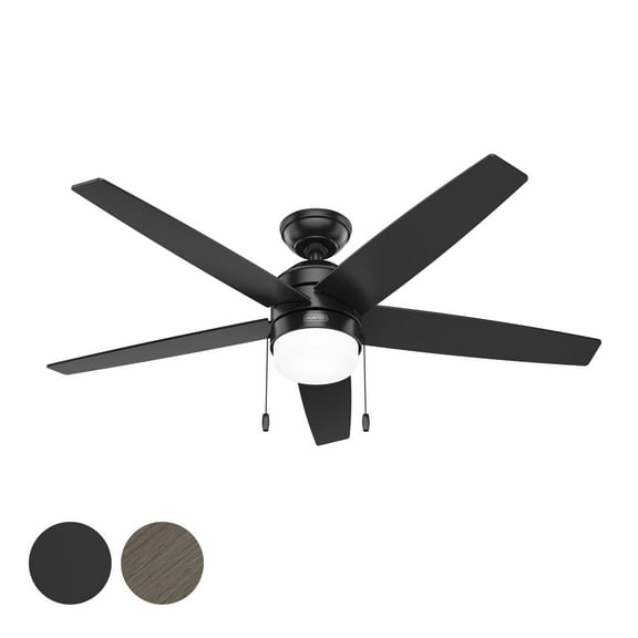 Restored Hunter Fan 52 inch Matte Black Indoor Ceiling Fan with Light and Pull Chain for Bedroom, Kitchen, Living Room (Refurbished)