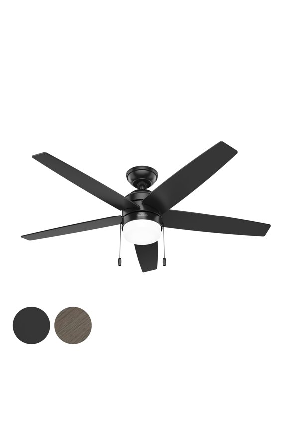 Restored Hunter Fan 52 inch Matte Black Indoor Ceiling Fan with Light and Pull Chain for Bedroom, Kitchen, Living Room (Refurbished)