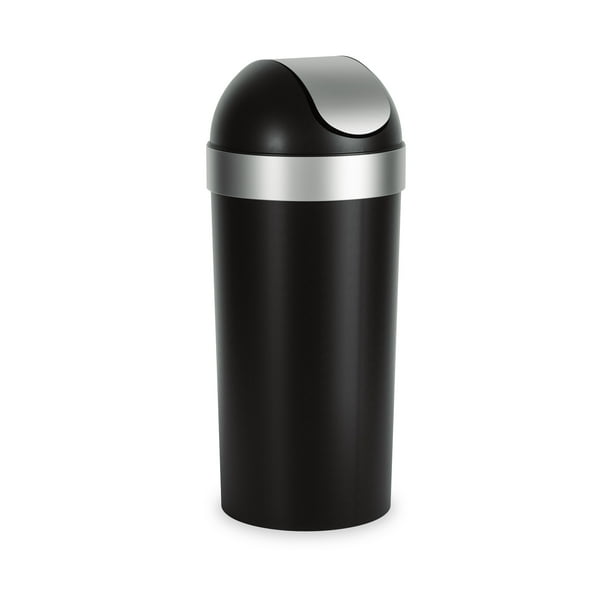 Umbra 16 gal Venti Plastic Swing Top Lid Kitchen Trash Can, Black