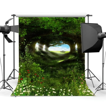 Image of ABPHOTO Polyester 5x7ft Photography Backdrop Fairytale Jungle Forest Trees Grass Field Fresh Flowers Fantasy Backdrops Seamless Baby Kids Girls Portraits Background Photo Studio Props