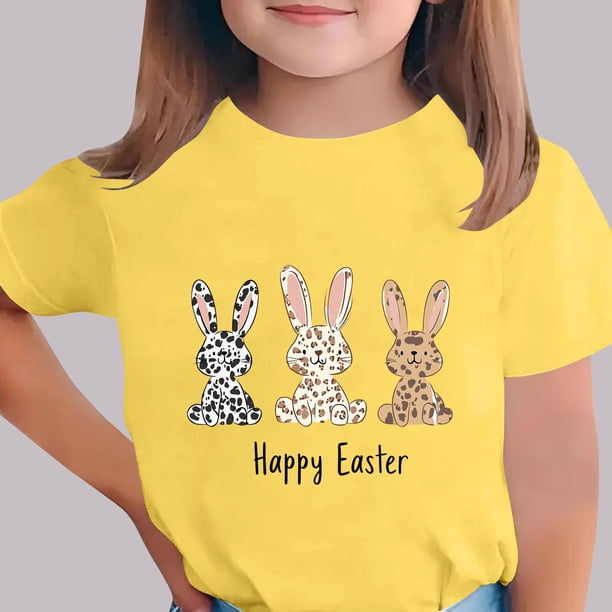Blusas y camisas de manga corta con cuello redondo Camiseta estampada de manga corta de Pascua para niños Cuello redondo Manga corta Casual Versátil Para niñas Niños Top de poliéster