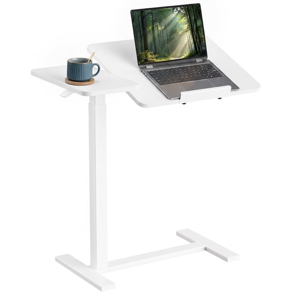 Gianna Adjustable Overbed Table with Wheels, Mobile Rolling Laptop Desk, Tilting Bedside Table for Laptop, Bed, Sofa, and Office Use, White