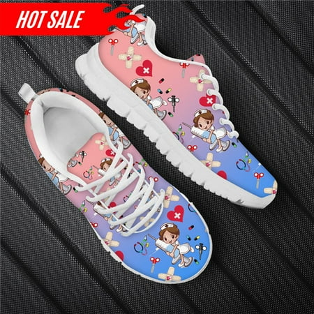 

Brand Design Custom Shoes Nursing Shoes for Women Cartoon Nurse Doctor Pattern Lace Up Outdoor Walk Sneaker Ladies Hospital Work