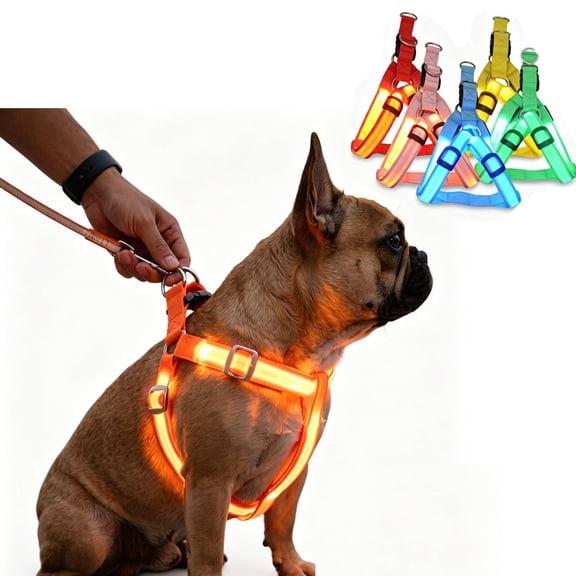 Light Up Dog Harness - LED Dog Harness Rechargeable, No Choke Illuminated Glow Dark Harness Vest Waterproof for Medium Large Dogs for Camping Night Safety Walking-Green