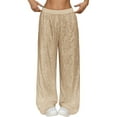 thumbnail image 4 of Sparkly Pants for Women Wide Leg Stretchy Sequin Pants Color Beige Size M, 4 of 5