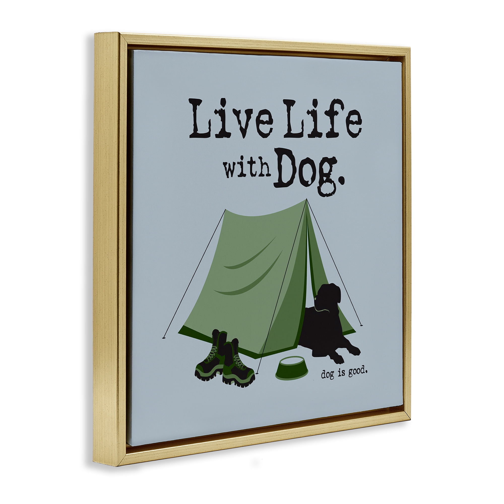Stupell Industries Camping with Dog Animals Painting Gold Floater Framed Canvas Art Print Wall Art, 25 x 25