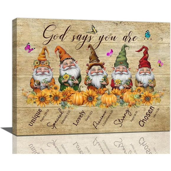AIR-Dwarf God Says You Are Wall Art Fall Pumpkins Pictures Wall Decor Autumn Scripture Bible Verse Canvas Painting Home Modern Artwork Decorations Framed for Bathroom Living Room Bedroom Office 16x12