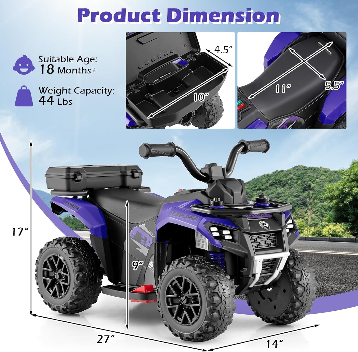 OLAKIDS Kids ATV with Spray Function, Remote Control, Storage Trunk, 6V Electric Toddler Ride on Toy