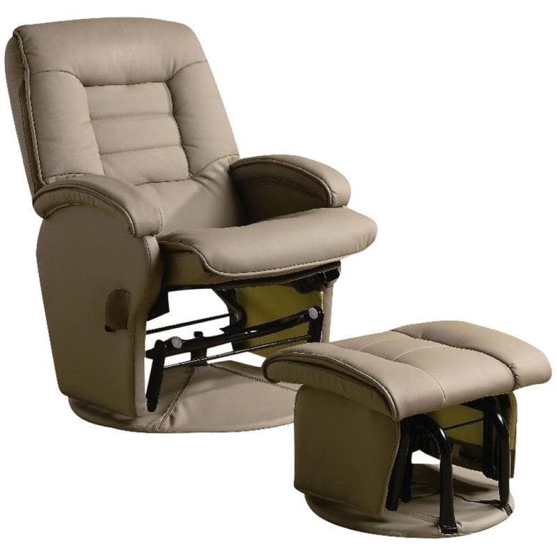 Pemberly Row Faux Leather Glider Recliner and Ottoman in Bone