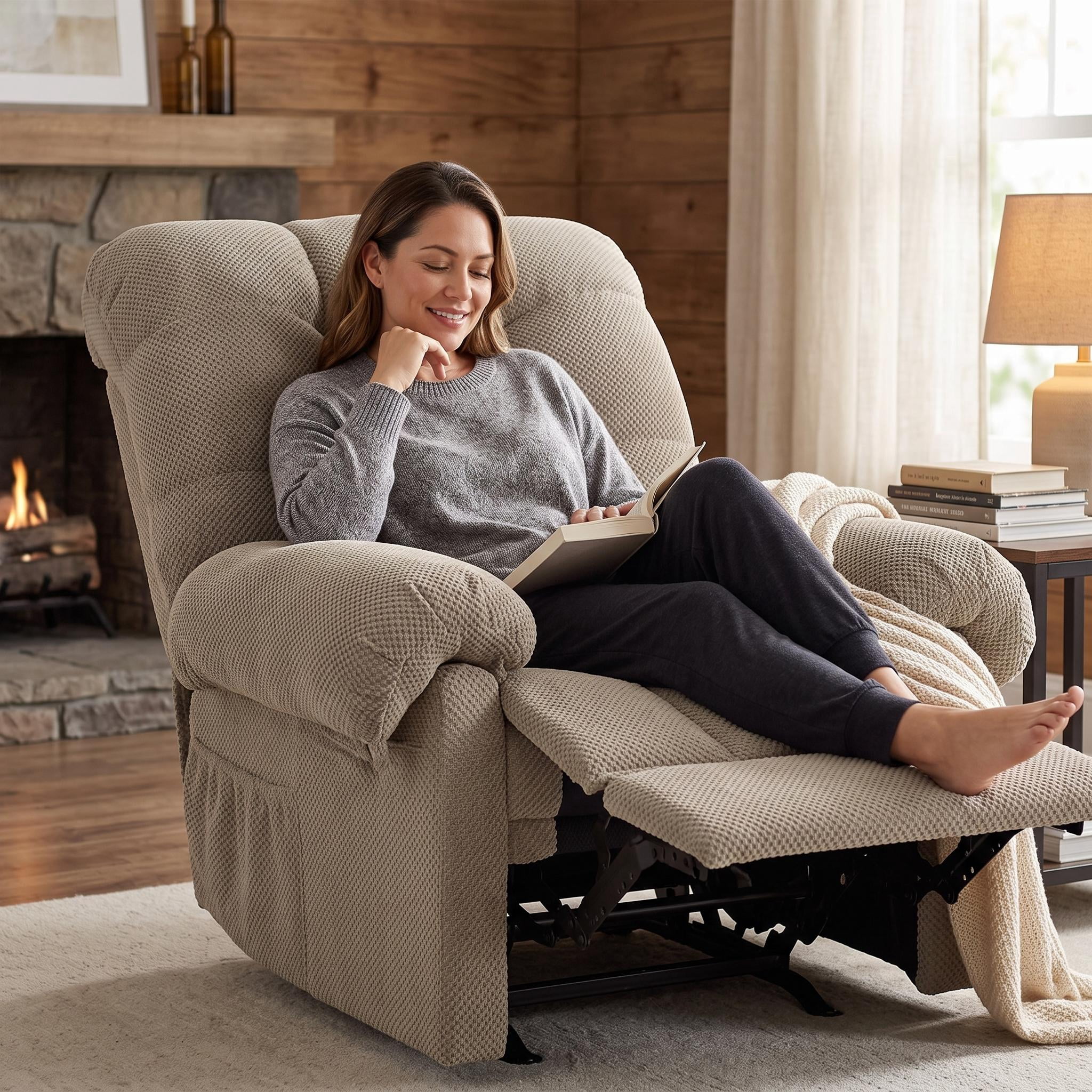 Homy Casa Overstuffed Manual Recliner Chair with Footrest, Fabric Lounge Chair for Nursery and Living Room