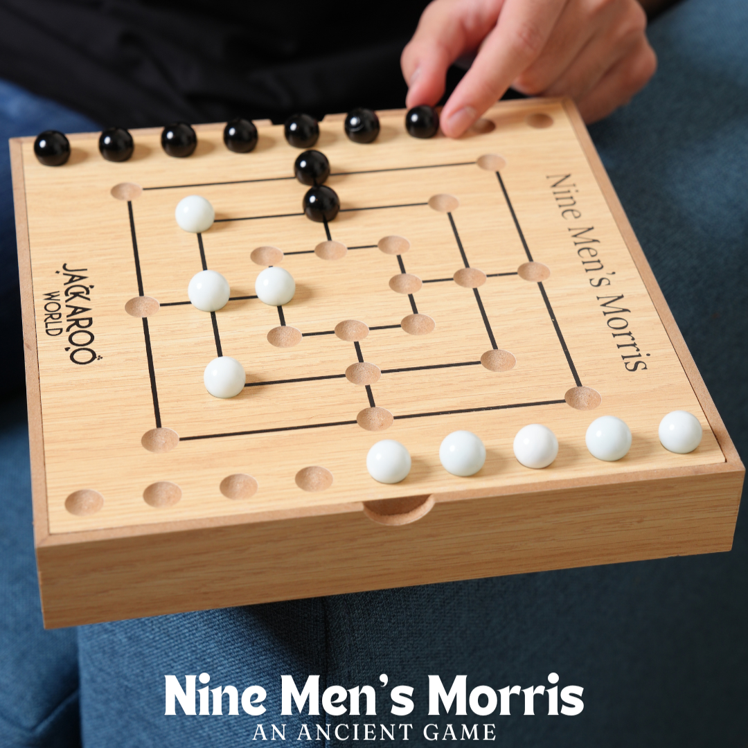 Nine Mens Morris Board Game - 2 Player Game - Marbles Board Game - Black and White Marbles - Ancient Rome Board Game Mill - Board Games for Men and Woman - Adult Board Game - Wooden Board Games (Oak)