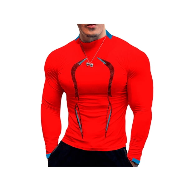 Sunloudy Hombres Camisa Deportiva, Cuello Redondo Manga Larga Elástico Secado rápido Tops Fitness Running Ropa Casual Sunloudy moda