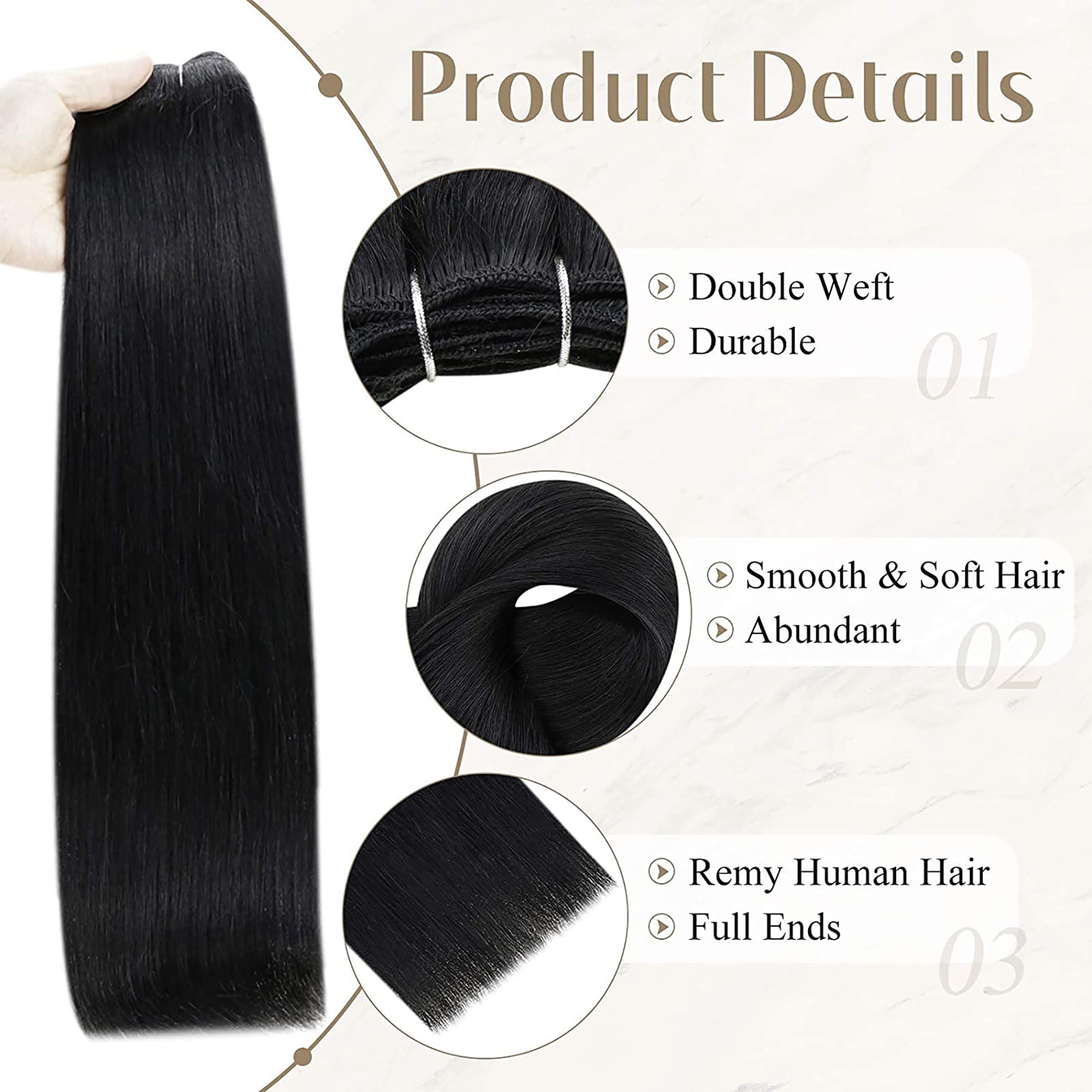 Full Shine Hair Weft Extensions 20 inch Remy Hair Jet Black Real Human Hair  100g Straight Hair Weft Bundles 