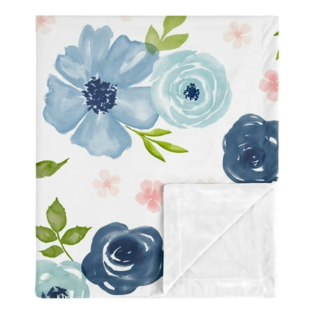 UPC: 0846480073741 | Watercolor Floral Pink Blue Rose Flowers Security Baby Blanket by Sweet Jojo Designs