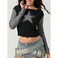 thumbnail image 4 of LMLYSoH Women T-shirt Long Sleeve Crew Neck Star Stripes Slim Fit Ladies Tops for Casual Daily, 4 of 9