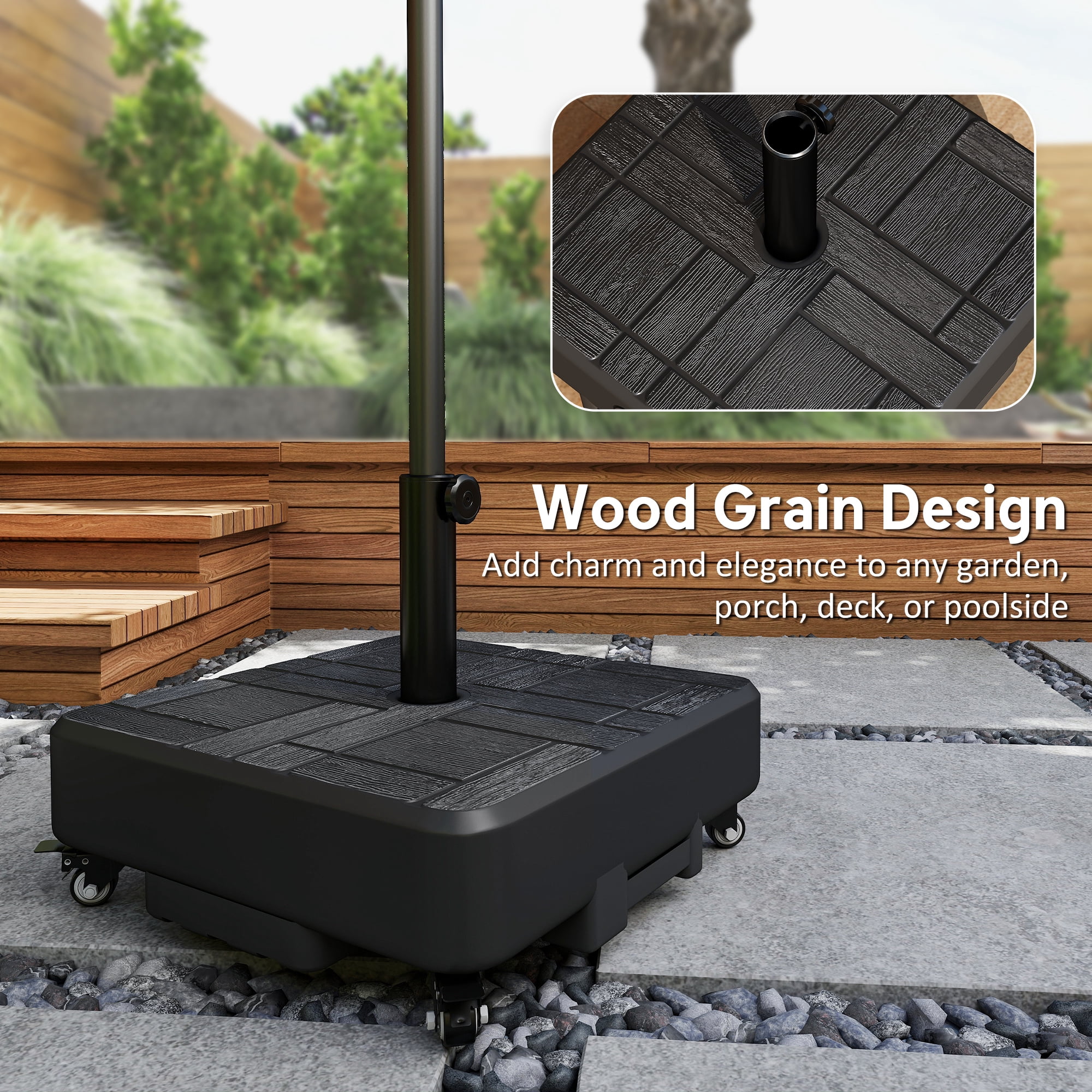 Outsunny Patio Umbrella Base Outdoor Umbrella Stand with Wheels for 1.5"/1.9" Poles