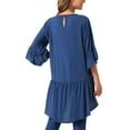 thumbnail image 3 of INSPIRE CHIC Women's High Low Tops 3/4 Bell Sleeve Round Neck Keyhole Back Casual Ruffle Hem Asymmetrical Blouse XL Dark Blue, 3 of 6