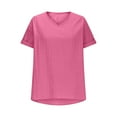thumbnail image 4 of New summer arrivals Olyvenn Linen Shirts for Women Summer Vintage Plain T Shirt Beach Vacation Boho Tops Trendy Vneck Tees Casual Loose Fit Tshirt Hot Pink XXL, 4 of 6