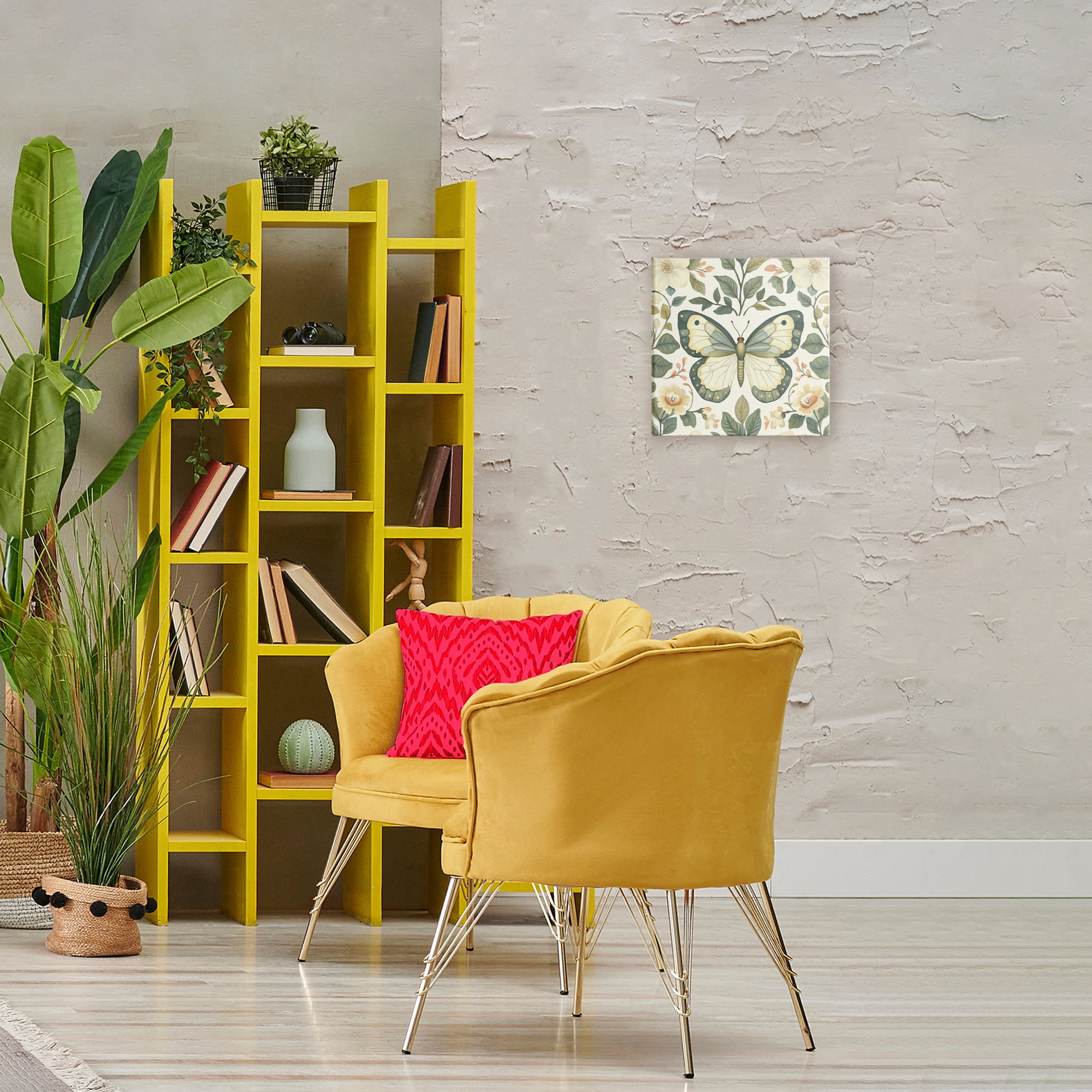Stupell Industries Sage Butterfly and Florals Canvas Wall Art, design by Petal Prints Design