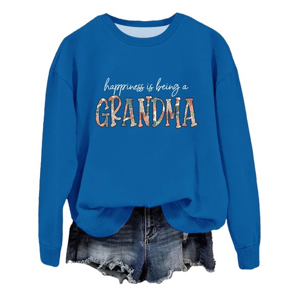 DondPO Womens Sweatshirt Grandma Sweatshirt For Women Fall Crew Neck Sweatshirts No Hood Happiness Is A Grandma Womens Hoodies Womens Fall Jackets Blue XL Clearance！