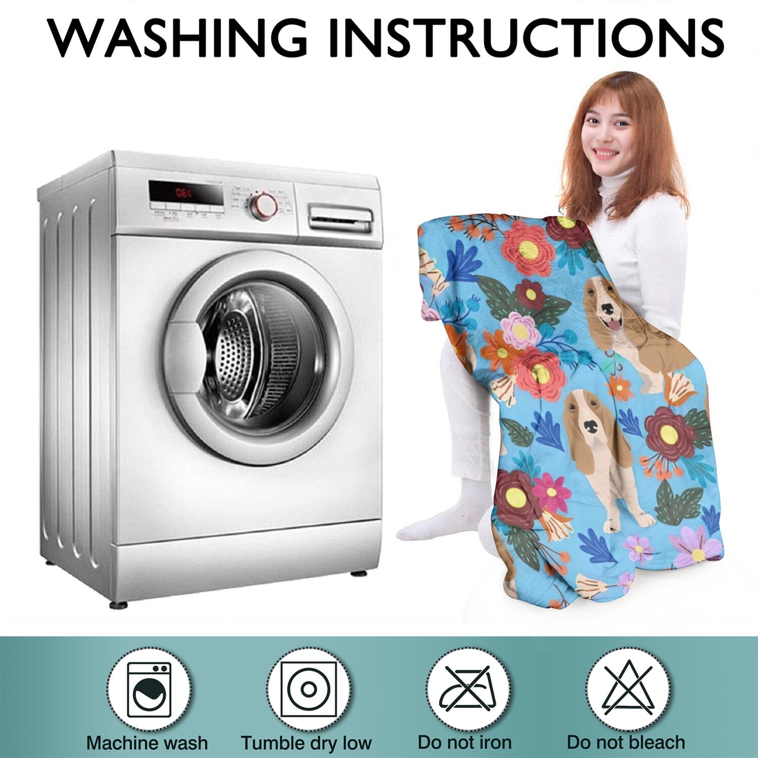 Wearable Oversized Blanket,Basset Hound Dog and Flower Wearable Blanket Hoodie for Adults,Cozy Hooded Blankets with Super Pockets,Super Warm Fuzzy Pullover for Women & Men
