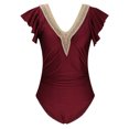 thumbnail image 4 of CFLVAEK One Piece Swimsuits for Women Tummy Control Lace V Neck Swimsuit Solid Color Ruffle Sleeve Bathing Suit Summer Ruched Modest Swim Suits 2025 Wine XXL, 4 of 6