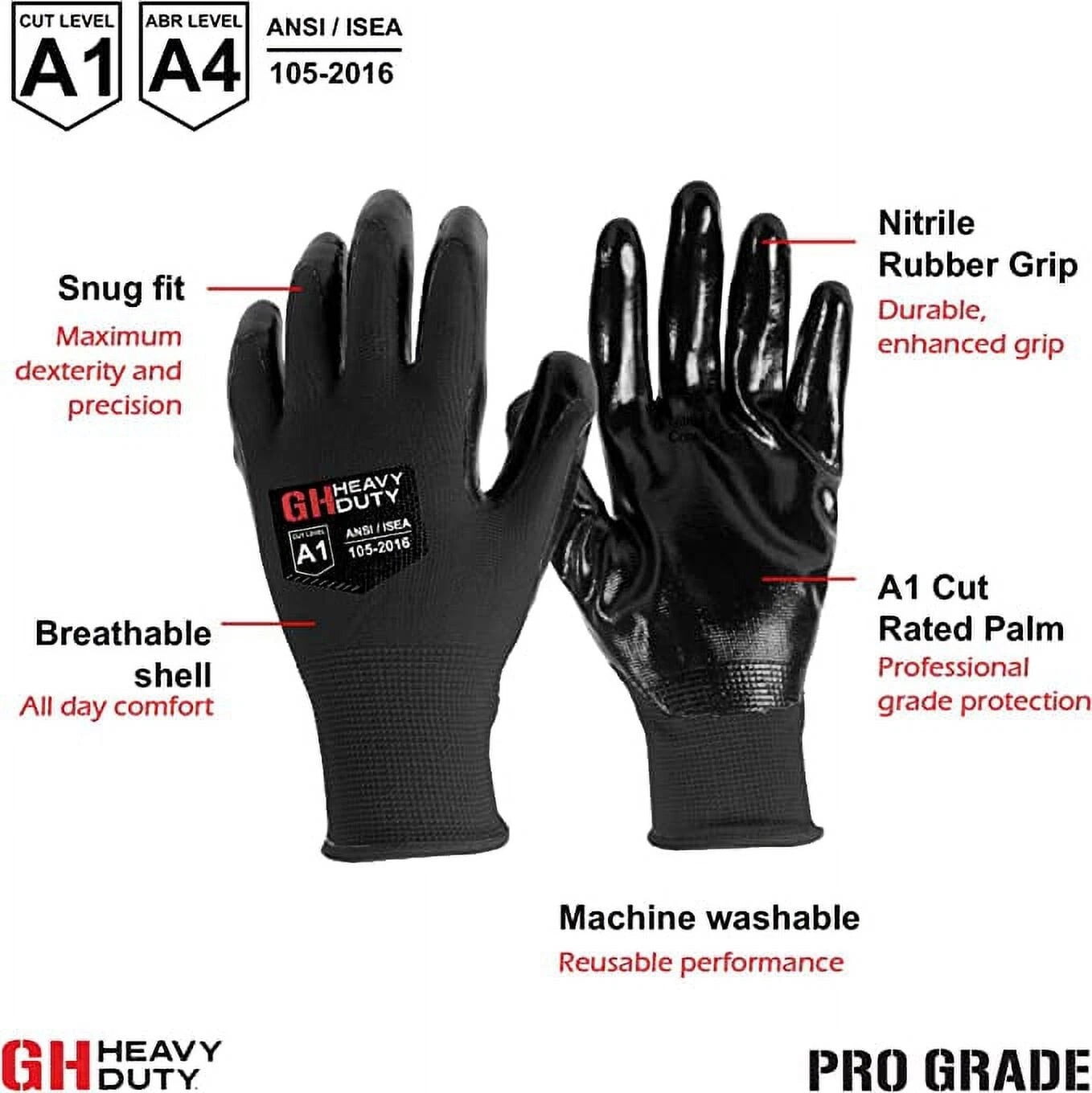 10 Pair Heavy Duty All Purpose Nitrile Dip Palm Reusable Work Gloves Size XL