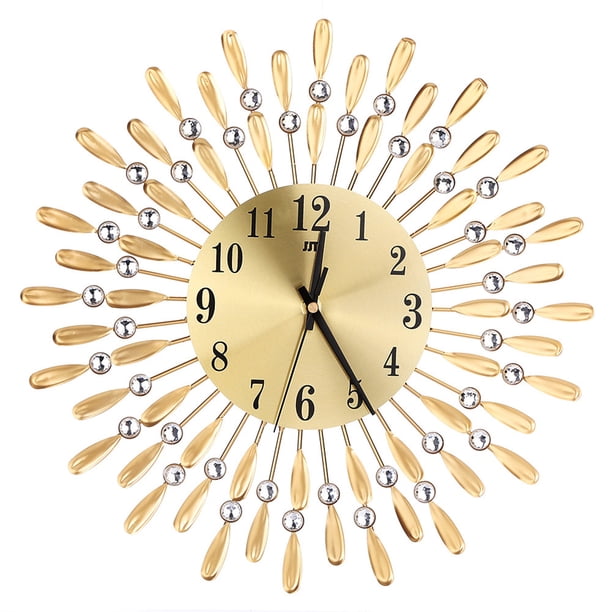 Reloj de pared moderno y silencioso con diamantes de metal, ideal para sala de estar, dormitorio y oficina (dorado).