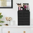 thumbnail image 2 of Sorbus Organizador de Maquillaje Acrílico - Porta Brochas y Cajones para Tocador/Baño - Vitrinas para Cosméticos con 3 Cajones Grandes, 4 Pequeños y 1 Bandeja para Brochas, 2 of 7