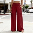 thumbnail image 2 of XuJwPNcy Summer Pants for Women Smocked Waist Flowy Wide Leg Trousers Trendy Lounge Clothes Comfy Beach Outfits with Pockets, 2 of 6