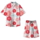 thumbnail image 4 of Conjunto casual de blusa y pantalones de playa de manga corta con estampado de botones para hombre Pompotops  oipoqjl35918, 4 of 5