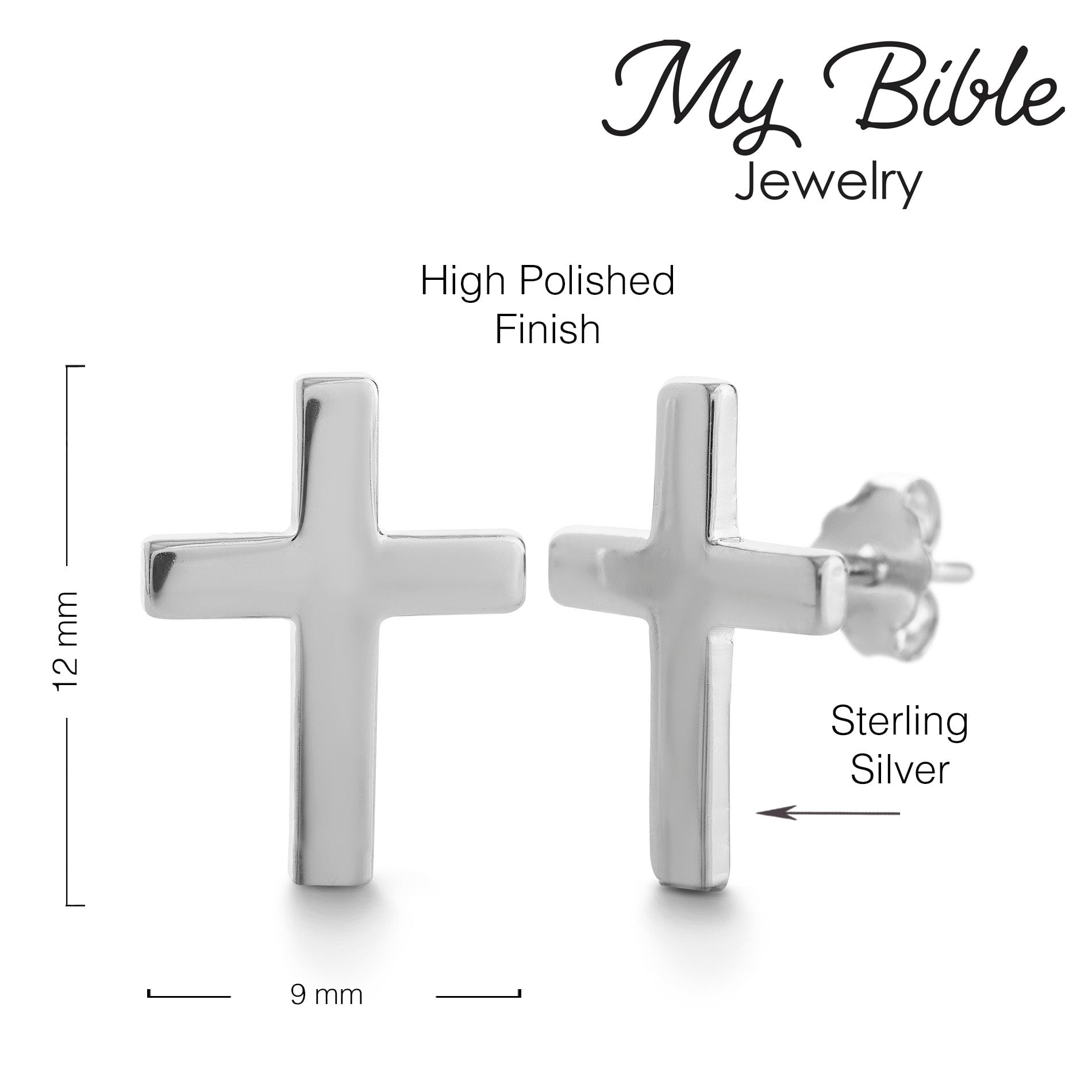 My Bible Women's Polished E-Coated Silver Cross Earrings
