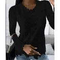 thumbnail image 4 of Blusa informal de manga larga con cuello en V para mujer, camisa de calle de Color liso con retazos de encaje, Sexy, a la moda, novedad de otoño, 2024, 4 of 4