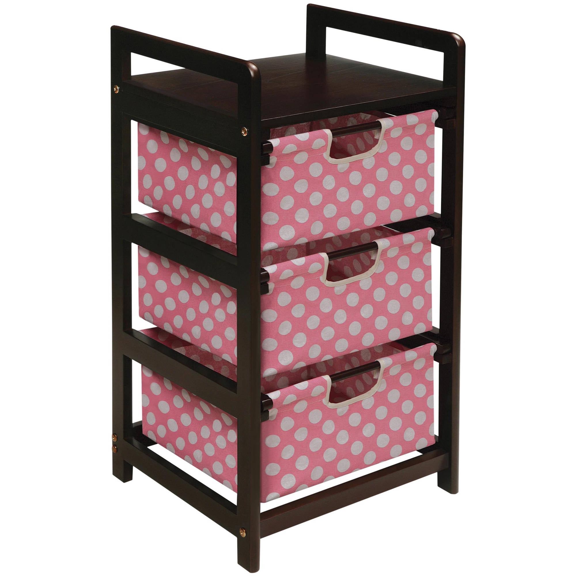Badger Basket 3Drawer Hamper/Storage Unit, Espresso Finish with Pink