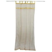 Mogul Indian Sari Curtain White Sheer Organza Golden Sari Window Panels (Length:96")