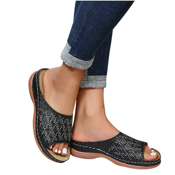 Women's Comfort Leather Slides Lightweight Flat Sandals Cute Slip On Casual Walking Beach Orthopedic Slippers