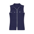 thumbnail image 5 of VBVC Women's Textured Zip Up Button Pocket Shirt,Ladies Collared V-Neck Sleeveless Blouse,Breathable Summer Office Daily Wear Tops For Women,Navy,S-2XL, 5 of 7