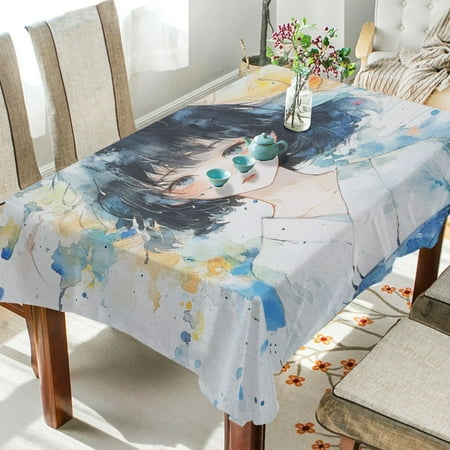 

WOBOGO Pretty Watercolor Lass Square Tablecloth 60×108in Polyester Fabric Tablecloth Washable Dust Resistant Wrinkle Resistant