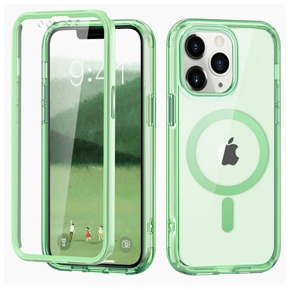 Allytechgroup iPhone 12 Pro Max Case with Screen Protector, Magnetic Back Cover Compatible with Magsafe Transparent Shockproof Drop Proof Phone Case for Apple iPhone 12 Pro Max, Green