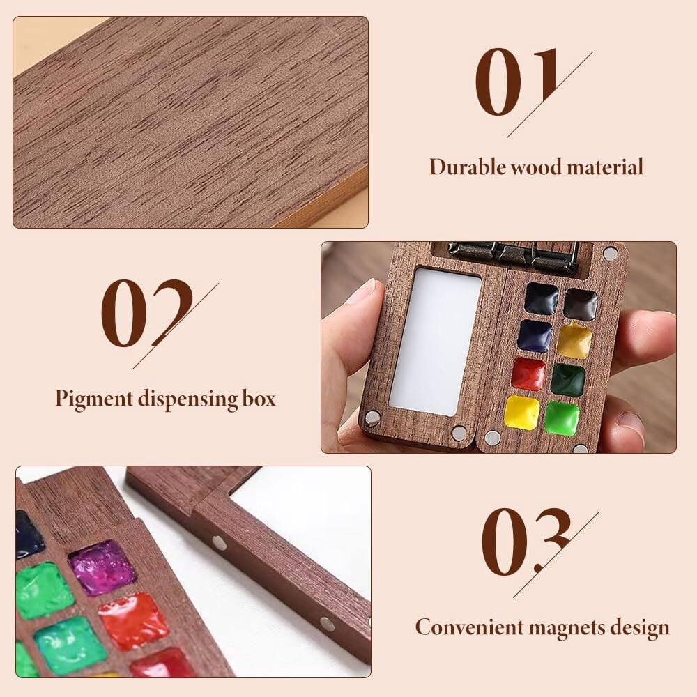Pocket Artist Watercolor Travel Set, Pocketartist Drawing Board Paint Palette Travel Kit, Mini Portable Watercolor Travel Set Painter's Palette with Brush and Sketchbook (8 Grid)