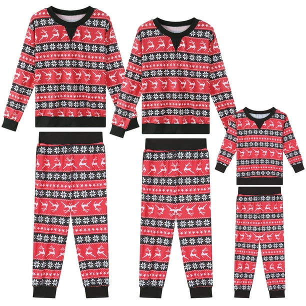 Conjunto de pijamas a juego para la familia navideña INSPIRE CHIC de mujer, de manga larga, con renos y nieve, ropa de dormir y lounge, 2XL rojo