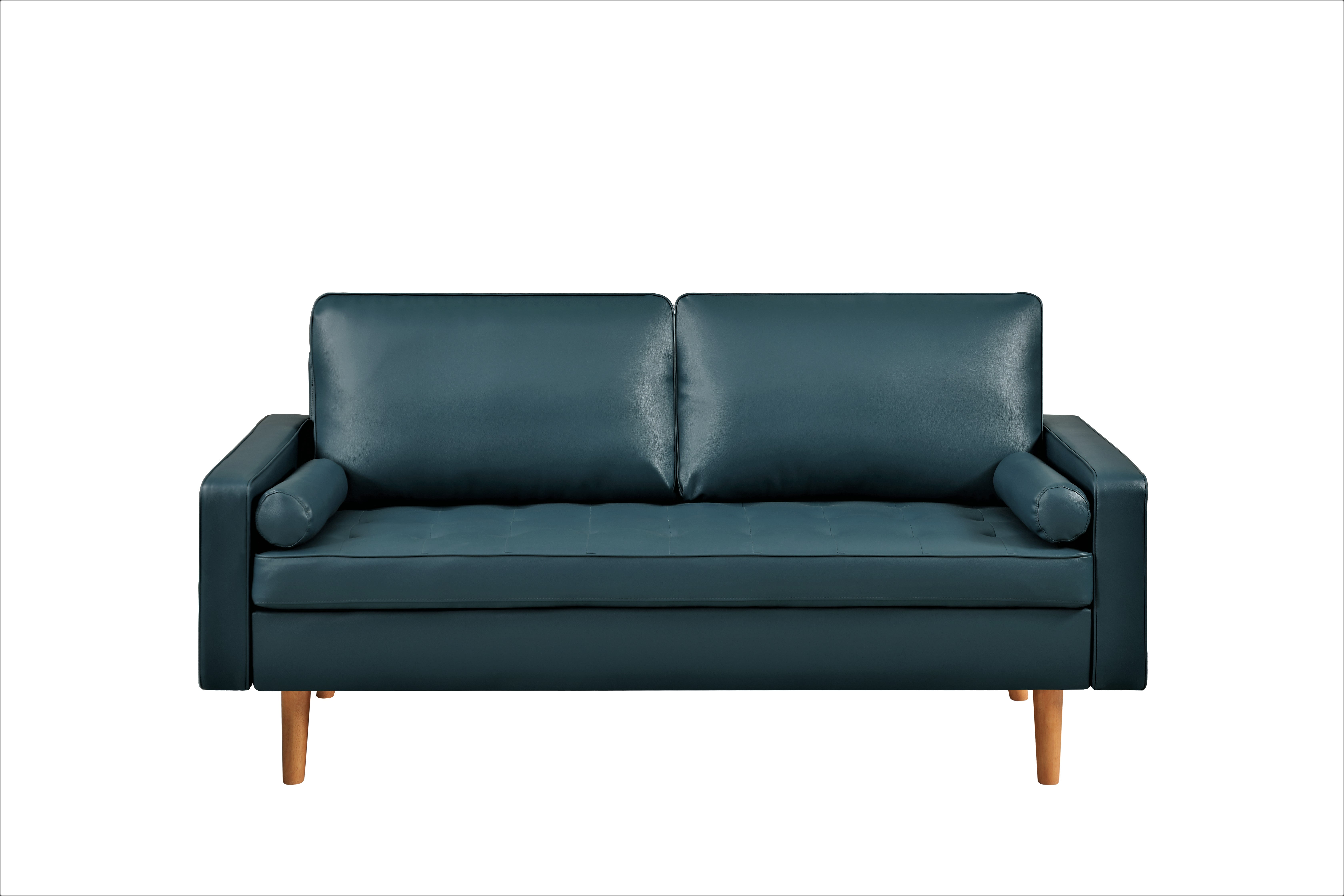 US PRIDE FURNITURE Partone 69.7'' Vegan Faux Leather Square Arm Sofa -Dark Ocean Blue