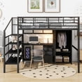 thumbnail image 2 of Solid and Stable Metal Loft Bed with Table Set and Wardrobe, Full (Black), 2 of 12