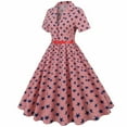 thumbnail image 4 of Wycnly Womens Dresses for 4th of July Vintage 1950S Pleated Swing Independence Day A Line Dresses Short Sleeve Lapel Star Print Midi 2025 Summer Casual Dress Pink l, 4 of 6