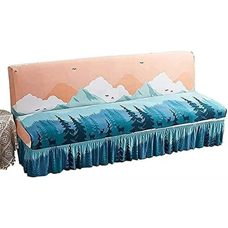 Armless Stretch Futon Cover With Ruffled Skirt – Soft Jacquard Slipcover With Elastic Bottom, Washable For Sofa Beds (Large, 74-82.5 In)
