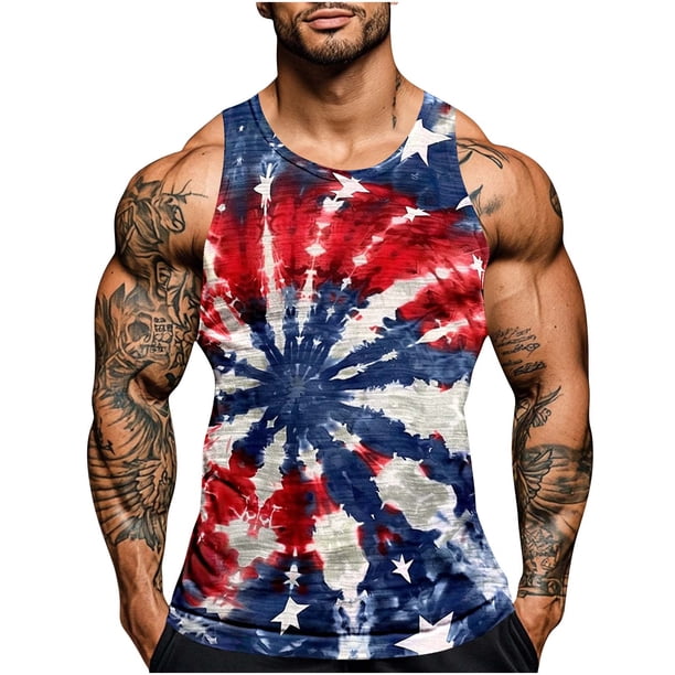 Mens Independencia Día de la Impresión Cuello Redondo Regular Casual Deportes Tanque Blusas
